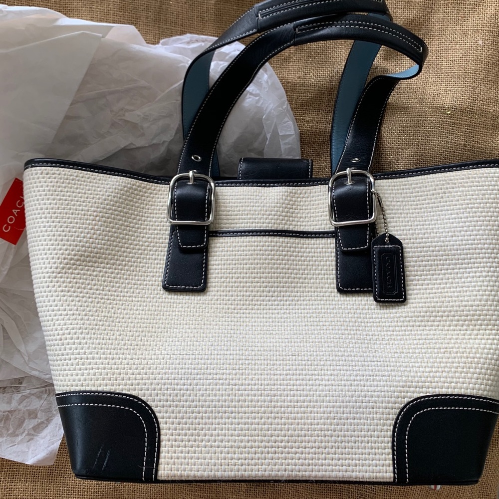 Vintage Coach Straw/Leather Tote